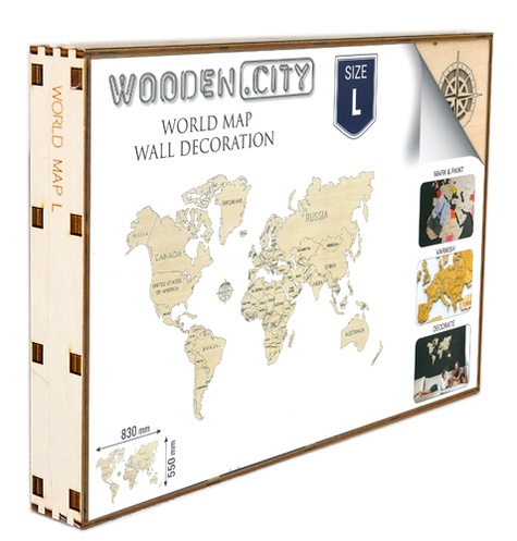 Carte du monde en bois - Taille L. Puzzle 3D de Wooden City