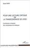 Xavier Bard - Pour une lecture critique de La Transcendance de l'Ego. - Contribution à l'examen des consciences non-thétiques.