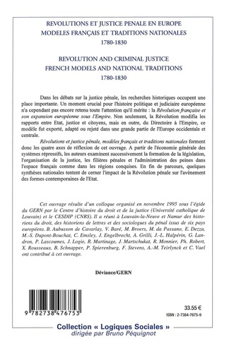 Révolutions et justice pénale en Europe. Modèles français et traditions nationales, 1780-1830, [actes du colloque, Louvain-la-Neuve et Namur, 1995