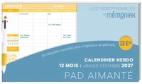 Calendrier hebdomadaire janvier-décembre 2027 - Pad aimanté avec stylo 4 couleurs