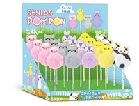 Display 20 stylos pompon animaux de la ferme (5 modeles/4ex)