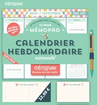 Mémopad calendrier hebdomadaire aimanté 2027 - Design 12 mois septembre 2026-août 2027