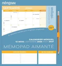 Mémopad calendrier mensuel aimanté 2027 - Mes Indispensables by Mémoniak 12 mois septembre 2026-août