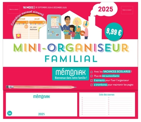 Mini-organiseur familial Mémoniak, calendrier familial mensuel