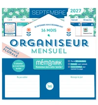 Organiseur mensuel Mémoniak 2027 - Ambiance florale, 16 mois, septembre 2026-décembre 2027