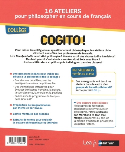 Cogito ! 16 ateliers pour philosopher en cours de français. Collège 6e, 5e, 4e, 3e