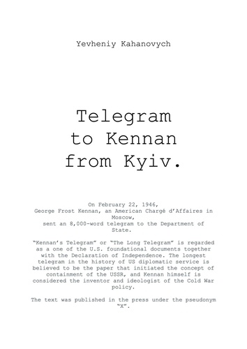 Yevheniy Kahanovych - Telegram to Kennan from Kyiv.