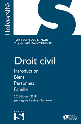 Droit civil. Introduction, biens, personnes, famille 20e édition - Occasion