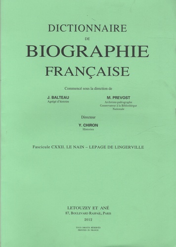 Yves Chiron - Dictionnaire de biographie française - Tome 21 Fascicule 122, Le Nain - Lepage de Lingerville.