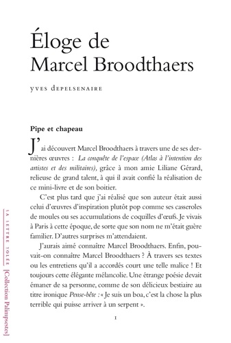 Yves Depelsenaire - Eloge de Marcel Broodthaers.