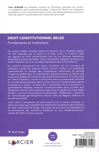 Droit constitutionnel belge. Fondements et institutions 4e édition