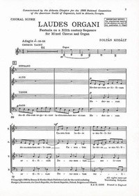 Zoltán Kodály - Laudes Organi - Fantasia on a XIIth century Sequence. mixed choir (SATB) and organ. Partition de chœur..
