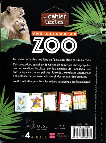 Mon cahier de textes Une saison au zoo