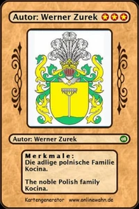 Die adlige polnische Familie Kocina. The noble Polish family Kocina.