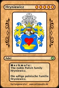 The noble Polish family Hryniewicz. Die adlige polnische Familie Hryniewicz.